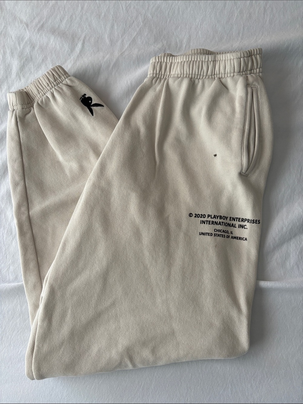 PLAYBOY Cream Men's Joggers with Logo Print